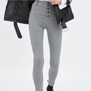 Zara Gingham High Waist Button Front Black & White Legging Women's Size XS